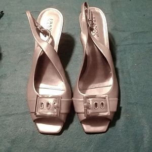 Franco Sarto peep toe buckle slingbacks heels